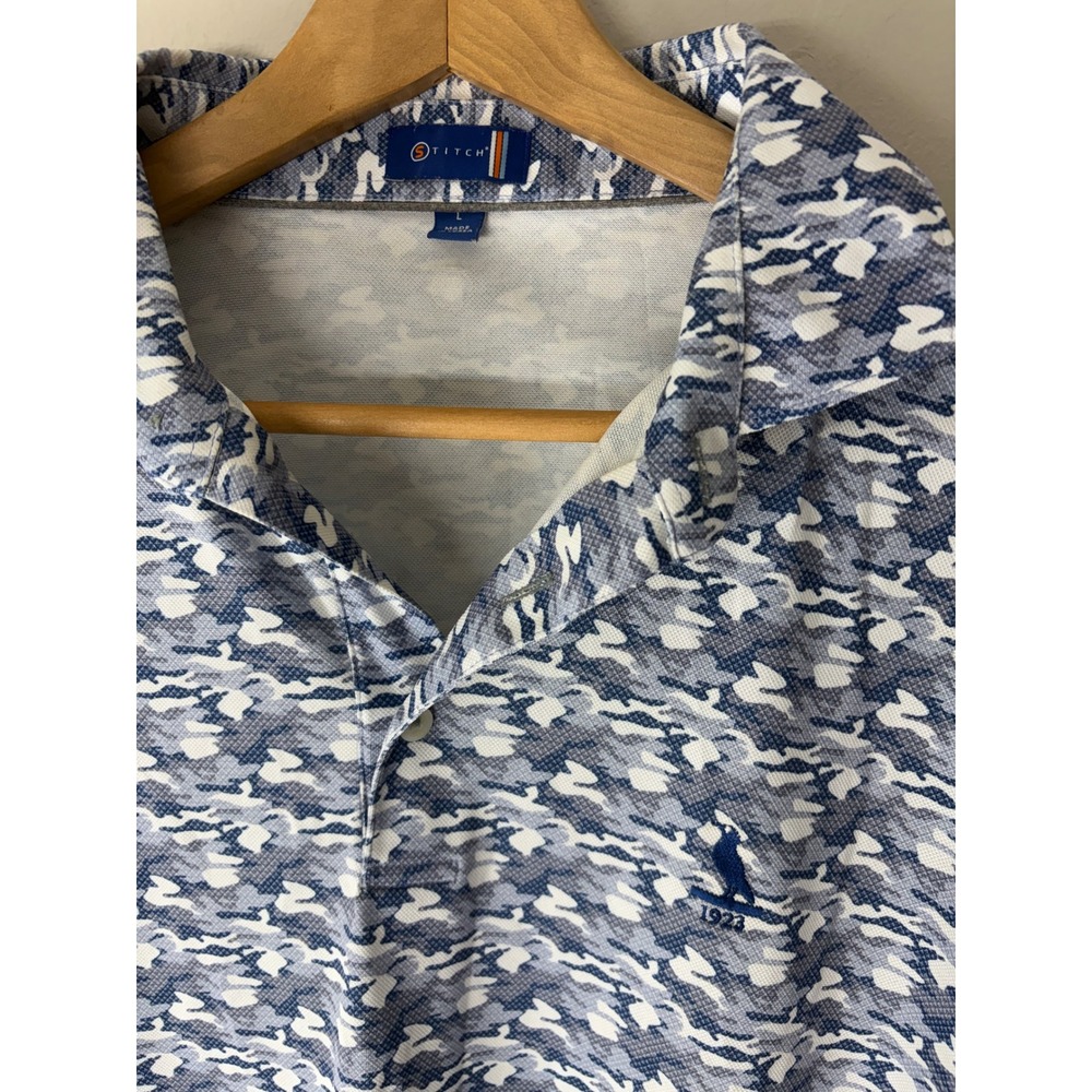 Stitch Golf Mens Blue Camo Performance Polo Shirt Size Large Short Sleeve